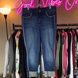 NYDJ Dark Blue Ankle Jeans with Embroidered Sides NWOT